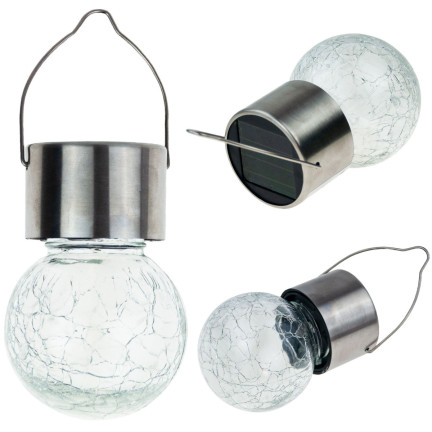 TG60452 SOLAR LED LAMPE GARTEN GLAS DEKORATIVE HÄNGELEUCHTE KUGEL HAKEN BALKON
