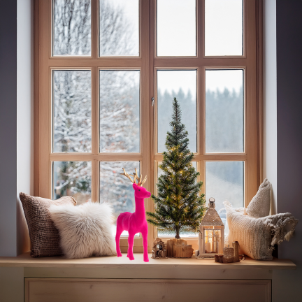 TG61448-7 RENTIER UMGEDREHT ROSA GOLD GEWEIH KUNSTSTOFF HIRSCH VELOURS
