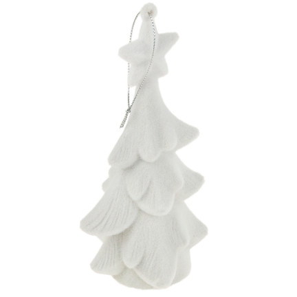 TG61460-1 WEIHNACHTSBAUM WEISS FIGUR ANHÄNGER BEFLOCKT PLÜSCHKUGEL