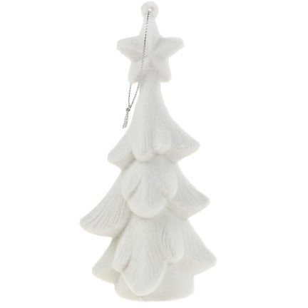 TG61460-1 WEIHNACHTSBAUM WEISS FIGUR ANHÄNGER BEFLOCKT PLÜSCHKUGEL