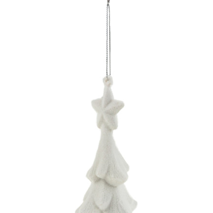 TG61460-1 WEIHNACHTSBAUM WEISS FIGUR ANHÄNGER BEFLOCKT PLÜSCHKUGEL