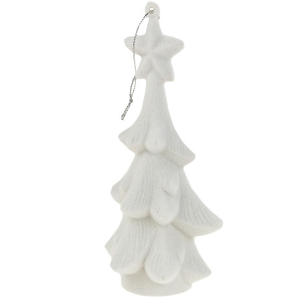 TG61460-1 WEIHNACHTSBAUM WEISS FIGUR ANHÄNGER BEFLOCKT PLÜSCHKUGEL