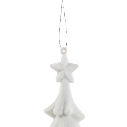 TG61460-1 WEIHNACHTSBAUM WEISS FIGUR ANHÄNGER BEFLOCKT PLÜSCHKUGEL