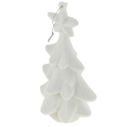 TG61460-1 WEIHNACHTSBAUM WEISS FIGUR ANHÄNGER BEFLOCKT PLÜSCHKUGEL