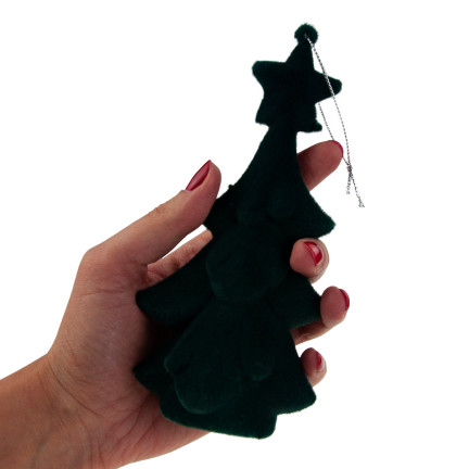 TG61460-3 WEIHNACHTSBAUM GRÜN FIGÜRCHEN ANHÄNGER BEFLOCKT PLÜSCHKUGEL