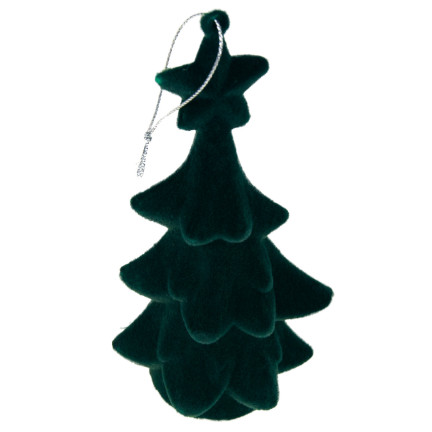 TG61460-3 WEIHNACHTSBAUM GRÜN FIGÜRCHEN ANHÄNGER BEFLOCKT PLÜSCHKUGEL
