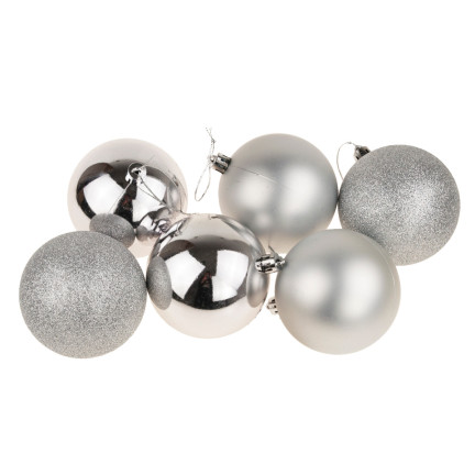 TG63127-1 SILBERNE WEIHNACHTSBAUMKUGELN 6TLG. 8CM UNZERBRECHLICH SATZ