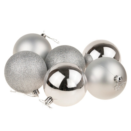 TG63127-1 SILBERNE WEIHNACHTSBAUMKUGELN 6TLG. 8CM UNZERBRECHLICH SATZ