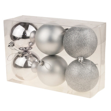 TG63127-1 SILBERNE WEIHNACHTSBAUMKUGELN 6TLG. 8CM UNZERBRECHLICH SATZ