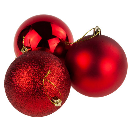 TG63128-3 rote Weihnachtskugeln für den Weihnachtsbaum, 10 cm, 3er-Set, bruchsichere Weihnachtskugeln