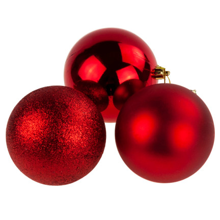 TG63128-3 rote Weihnachtskugeln für den Weihnachtsbaum, 10 cm, 3er-Set, bruchsichere Weihnachtskugeln