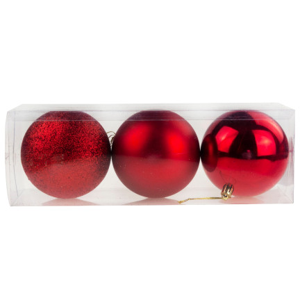 TG63128-3 rote Weihnachtskugeln für den Weihnachtsbaum, 10 cm, 3er-Set, bruchsichere Weihnachtskugeln