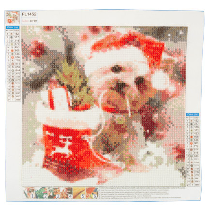 TG64203-9 DIAMANT-STICKEREI WEIHNACHTEN HÜNDCHEN 3D MALEREI