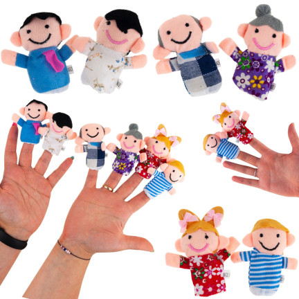 TG64628 Plüsch-Fingerpuppen, 6 Stück, Familie, Theater-Set, Fingerpuppen