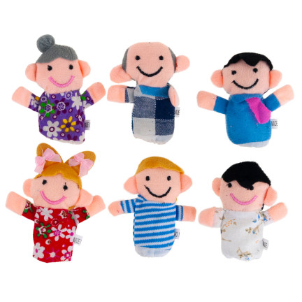 TG64628 Plüsch-Fingerpuppen, 6 Stück, Familie, Theater-Set, Fingerpuppen