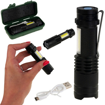 TG64636 TACTICAL LED ZOOM CREE DIODA Q5 Taschenlampe mit USB + Tasche