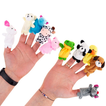 TG64638 Plüsch-Fingerpuppen, 10 Stück, Zootiere, Fingerpuppen-Set