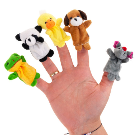 TG64638 Plüsch-Fingerpuppen, 10 Stück, Zootiere, Fingerpuppen-Set