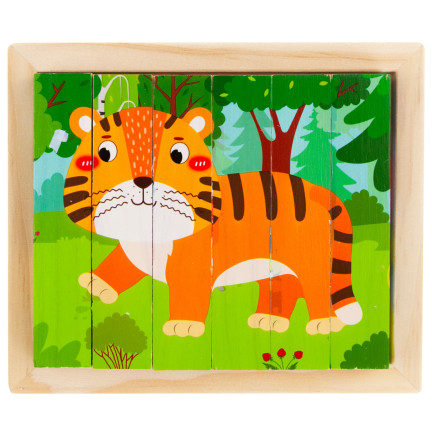 TG67009 Puzzle-Bausteine, Holzpuzzle, Tiere, 4-in-1, Zoo, Safari, Lernspiel