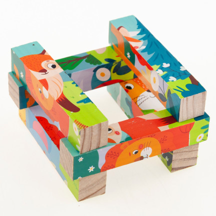 TG67009 Puzzle-Bausteine, Holzpuzzle, Tiere, 4-in-1, Zoo, Safari, Lernspiel