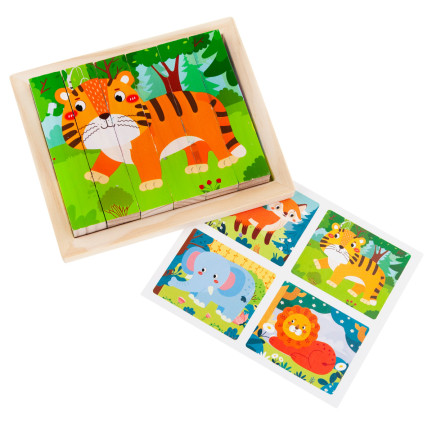 TG67009 Puzzle-Bausteine, Holzpuzzle, Tiere, 4-in-1, Zoo, Safari, Lernspiel