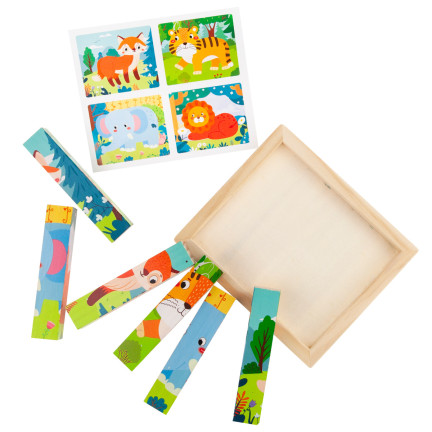 TG67009 Puzzle-Bausteine, Holzpuzzle, Tiere, 4-in-1, Zoo, Safari, Lernspiel
