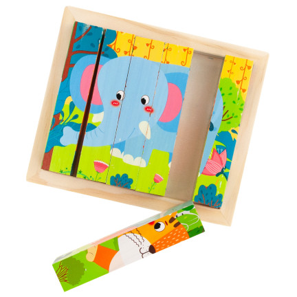 TG67009 Puzzle-Bausteine, Holzpuzzle, Tiere, 4-in-1, Zoo, Safari, Lernspiel