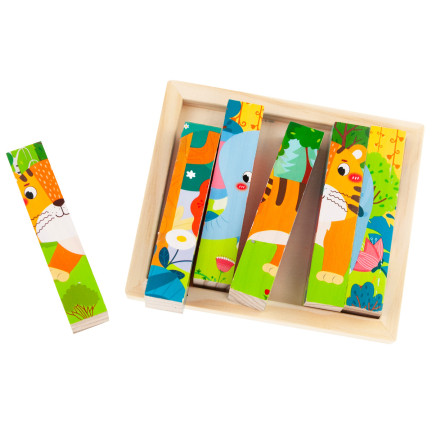 TG67009 Puzzle-Bausteine, Holzpuzzle, Tiere, 4-in-1, Zoo, Safari, Lernspiel