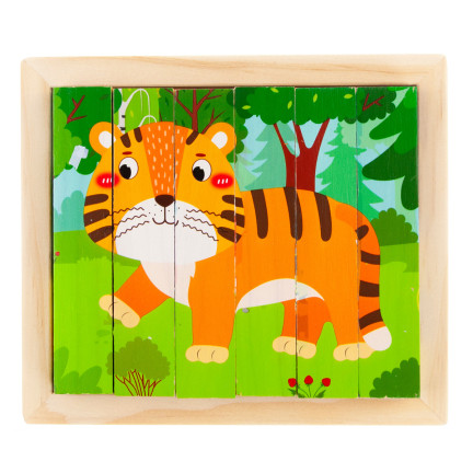 TG67009 Puzzle-Bausteine, Holzpuzzle, Tiere, 4-in-1, Zoo, Safari, Lernspiel
