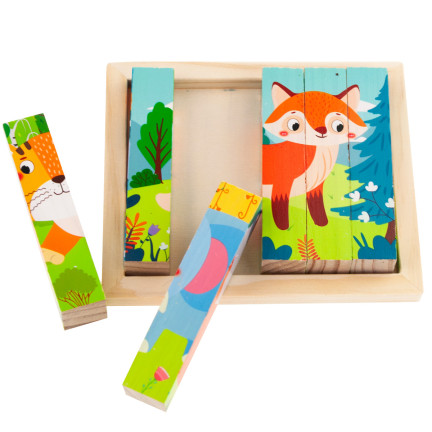 TG67009 Puzzle-Bausteine, Holzpuzzle, Tiere, 4-in-1, Zoo, Safari, Lernspiel