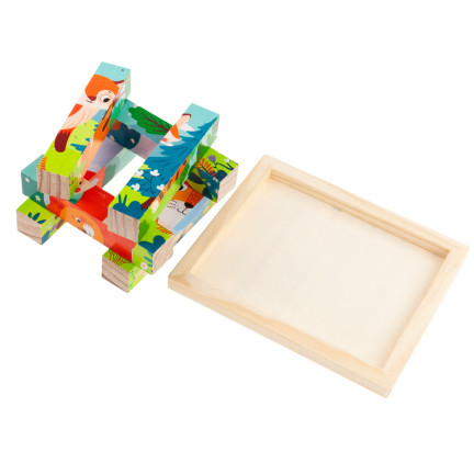 TG67009 Puzzle-Bausteine, Holzpuzzle, Tiere, 4-in-1, Zoo, Safari, Lernspiel