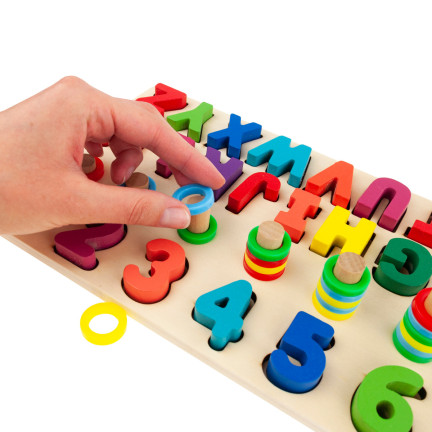 TG67011 Holzpuzzle, Montessori-Sortierspiel, Alphabet und Zahlen, zum Lernen