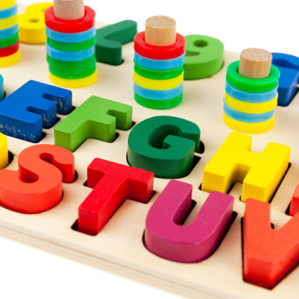 TG67011 Holzpuzzle, Montessori-Sortierspiel, Alphabet und Zahlen, zum Lernen