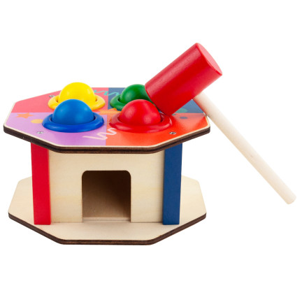 TG67016 Montessori-Steckspiel – Holzstecker + bunter Hammer