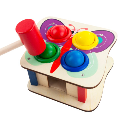 TG67016 Montessori-Steckspiel – Holzstecker + bunter Hammer