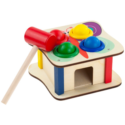 TG67016 Montessori-Steckspiel – Holzstecker + bunter Hammer