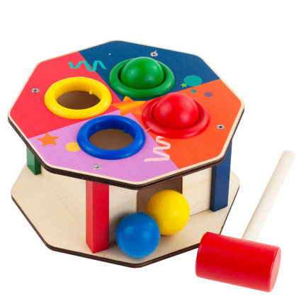 TG67016 Montessori-Steckspiel – Holzstecker + bunter Hammer