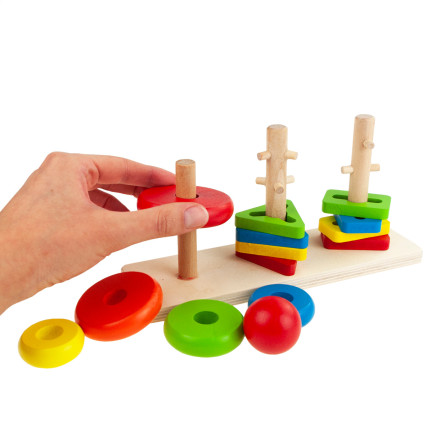 TG67023 Sortierspiel – logisches Geschicklichkeitsspiel aus Holz mit Formen und Turm aus Bausteinen