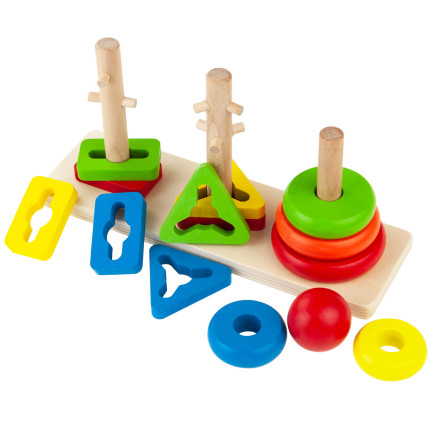 TG67023 Sortierspiel – logisches Geschicklichkeitsspiel aus Holz mit Formen und Turm aus Bausteinen