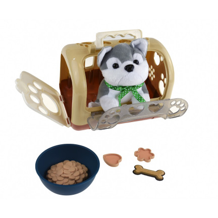 TG67294 Hundespielzeug: Welpe in Transportbox, inklusive Zubehör (Nahrungsschüssel, Bürste)