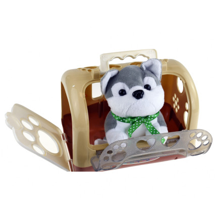 TG67294 Hundespielzeug: Welpe in Transportbox, inklusive Zubehör (Nahrungsschüssel, Bürste)