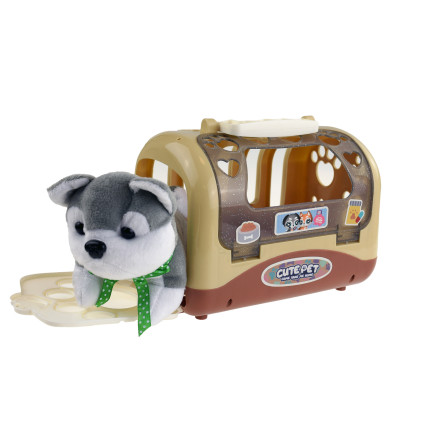 TG67294 Hundespielzeug: Welpe in Transportbox, inklusive Zubehör (Nahrungsschüssel, Bürste)