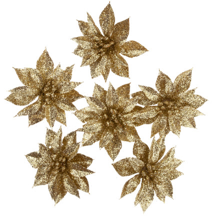 TG69142-3 GOLD GLITTER BLUMEN WEIHNACHTEN DEKORATION SCHILF