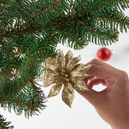 TG69142-3 GOLD GLITTER BLUMEN WEIHNACHTEN DEKORATION SCHILF