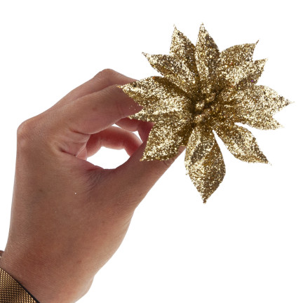 TG69142-3 GOLD GLITTER BLUMEN WEIHNACHTEN DEKORATION SCHILF