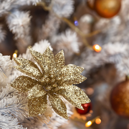TG69142-3 GOLD GLITTER BLUMEN WEIHNACHTEN DEKORATION SCHILF