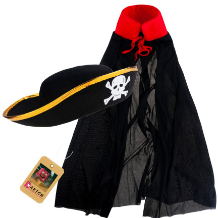 Piratenkostüm, schwarz, Kinder-Halloween-Verkleidung, Hut und Umhang, Set