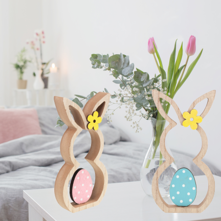 Kaninchenfigur, Holzfigur, Hasenfigur, Ostereier zur Dekoration