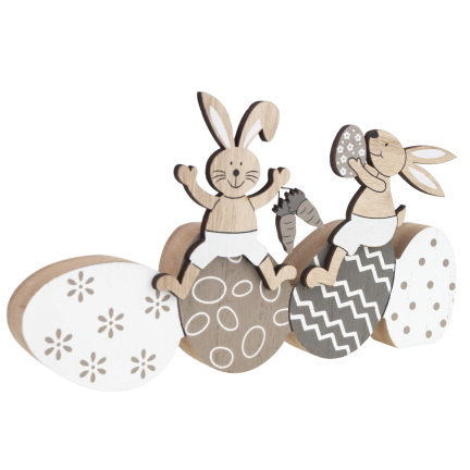 Figur mit Kaninchen und Ostereiern, Holzornament, Hasenfigur, dekorative Ostereier