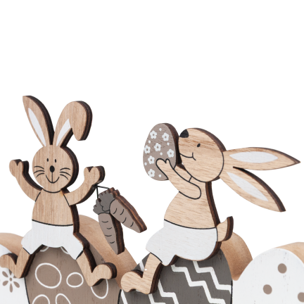 Figur mit Kaninchen und Ostereiern, Holzornament, Hasenfigur, dekorative Ostereier